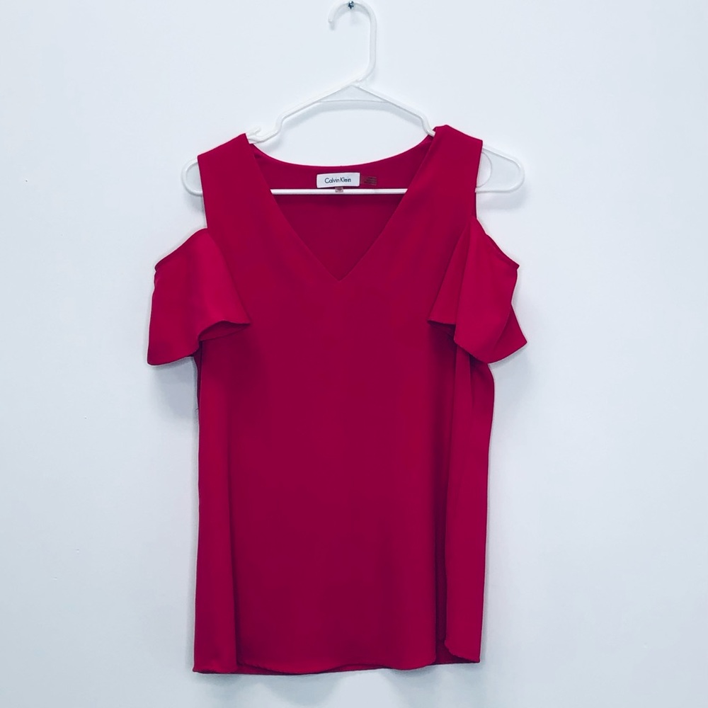 Calvin Klein Hot Pink Off The Shoulder V-Neck Blouse